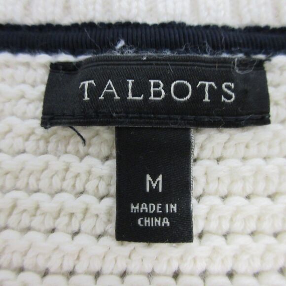 Talbots Womens Pullover Size M Knit Sweater Blue White Stripe Long Sleeve Cotton - Picture 12 of 13